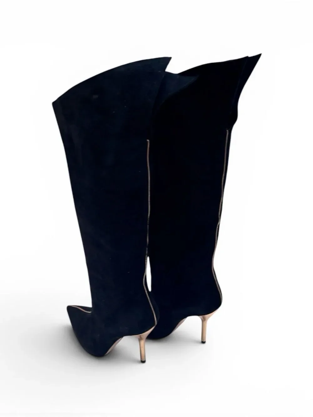 Paul Andrew Black Over-the-Knee Pointed Toe Boots with Gold Piping